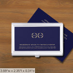 Boîtier Pour Cartes De Visite Logo personnalisé simple<br><div class="desc">Améliorez votre jeu de réseautage avec ce coque carte de visite simple, élégant et professionnel. L'arrière - plan bleu marine présente votre logo, le nom de l'entreprise, l'adresse, les coordonnées et le site Web dans la typographie dorée classique dans les tiers inférieurs ajoutent une touche de sophistication à vos interactions...</div>