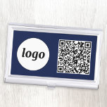 Boîtier Pour Cartes De Visite Logo simple promotionnel Business QR Code Marine B<br><div class="desc">Logo simple et code QR pour promouvoir votre entreprise. Remplacez le logo et le code QR par le vôtre pour customiser. Minimaliste et professionnel pour refléter votre marque.</div>