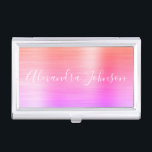 Boîtier Pour Cartes De Visite Luxe Affaires Pastel Foil Moderne<br><div class="desc">Orange,  violet et rose Pastel Ombre Rainbow Foil Métallic Acier Inoxydable Minimaliste Carte de visite Titulaire avec typographie de signature de script en lettres blanches pour le monogramme. Les détenteurs de cartes d'affaires Foil Metal peuvent être customisés avec votre nom. Veuillez contacter le concepteur pour customiser les articles correspondants.</div>