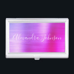 Boîtier Pour Cartes De Visite Luxe Entreprise Purple Pink Foil Moderne<br><div class="desc">Titulaire de carte de visite minimaliste en acier inoxydable violet et rose avec typographie de signature en écriture blanche pour le monogramme. Les détenteurs de cartes d'affaires Foil Metal peuvent être customisés avec votre nom. Veuillez contacter le concepteur pour customiser les articles correspondants.</div>