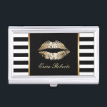 Boîtier Pour Cartes De Visite Maquillage Artiste Classique Black White Stripes G<br><div class="desc">Artiste De Maquillage Classique Black White Stripes Gold Lips Détenteur De Carte De Visite.</div>