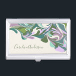 Boîtier Pour Cartes De Visite Marbre Abstrait en violet et vert Personnalisé<br><div class="desc">Marbre Abstrait en violet et vert boîte de carte de visite personnalisée</div>