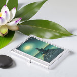 Boîtier Pour Cartes De Visite Méditation Yoga Poche sur Pleine lune Rock Stars N<br><div class="desc">Studio Fitness Yoga / Méditation Instructeur / Personal Trainer / Life Coach / Guérisseur / Reiki Master / Massage Thérapie Modèle de carte d'affaires - Silhouette d'une femme en Yoga Pose de méditation sur les rochers sur Calm Ocean Beach à la nuit avec la Pleine lune et les étoiles.</div>
