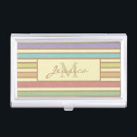 Boîtier Pour Cartes De Visite Monogramme à ruban Pastel moderne et élégant<br><div class="desc">Un élégant coque carte de visite moderne rayé personnalisé.</div>
