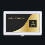 Boîtier Pour Cartes De Visite Monogramme élégant en noir et or<br><div class="desc">Titulaires de cartes professionnelles. REMARQUE : SEULEMENT CHANGER LES ZONES MODÈLES NÉCESSAIRES! 😀 Si nécessaire, vous pouvez supprimer le texte et commencer à ajouter le texte et la police que vous voulez. 📌 Si vous avez besoin d'une personnalisation plus poussée, cliquez sur le bouton "Cliquez pour Customiser plus loin" ou...</div>