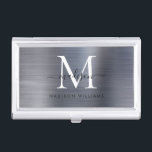 Boîtier Pour Cartes De Visite Monogramme en métal brossé gris argent moderne<br><div class="desc">Monogramme Monogramme en métal brossé Glam moderne boîte de carte de visite</div>