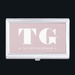 Boîtier Pour Cartes De Visite Monogramme moderne minimaliste Blush Rose Nom Étoi<br><div class="desc">Monogramme moderne minimaliste Blush rose Nom Étoiles carte de visite coque</div>