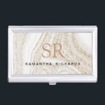 Boîtier Pour Cartes De Visite Monographie de parties scintillant d'or en marbre<br><div class="desc">Parties scintillant d'or en marbre blanc moderne carte de visite coque</div>