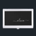 Boîtier Pour Cartes De Visite Noir Blanc Moderne Minimaliste Élégant Monogramme<br><div class="desc">Découvrez notre collection minimaliste moderne de monogrammes noirs et blancs : Faites preuve de simplicité et de sophistication grâce à nos designs minimalistes, conçus pour élever votre style sans effort. Réalisée avec un oeil attentif pour l'esthétique moderne, cette collection présente des motifs noirs et blancs épurés accentués par des monogrammes...</div>
