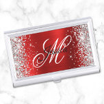 Boîtier Pour Cartes De Visite Parties scintillant d'argent rouge paille fantaisi<br><div class="desc">Créez votre propre parties scintillant en argent brillant et brillant rouge brillant brillant ombre carte de visite en papier satiné. L'avant est doté d'un monogramme de script de calligraphie noir et blanc. Vous pouvez customiser la couleur et le style de police. Un design girly pour les planificateurs d'événements. Tout le...</div>