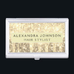 Boîtier Pour Cartes De Visite Parties scintillant d'or et Monogramme étincelant<br><div class="desc">Parties scintillant à goutte Gold Faux et titulaire de carte d'affaires élégante pour filles étincelante. Ce détenteur de carte de visite peut être customisé pour inclure votre prénom et votre nom de famille.</div>