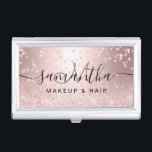 Boîtier Pour Cartes De Visite Parties scintillant en or rose maquillage étincela<br><div class="desc">Rose de maquillage parties scintillant or métallique scintillant confetti logo marque</div>