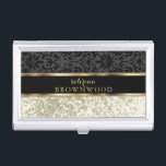 Boîtier Pour Cartes De Visite Parties scintillant ivoire et Damas noir<br><div class="desc">Boîtes de cartes d'affaires - Avec une Parties scintillant en ivoire et un design en damas noir prêt à vous personnaliser. 📌 Si vous avez besoin d'une personnalisation plus poussée, cliquez sur le bouton "Cliquez pour Customiser plus loin" ou "Customiser ou modifier la conception" et utilisez notre outil de conception...</div>