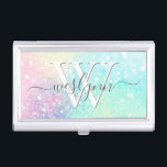 Boîtier Pour Cartes De Visite Parties scintillant Pastel Bokeh Girly Colorée Mot<br><div class="desc">Un beau motif de parties scintillant pastel multicolore,  que vous pouvez personnaliser avec vos détails personnalisés.</div>