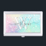 Boîtier Pour Cartes De Visite Parties scintillant Pastel Bokeh Girly Colorée Mot<br><div class="desc">Un beau motif de parties scintillant pastel multicolore,  que vous pouvez personnaliser avec vos détails personnalisés.</div>