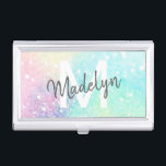 Boîtier Pour Cartes De Visite Parties scintillant Pastel Bokeh Girly Colorée Mot<br><div class="desc">Un beau motif de parties scintillant pastel multicolore,  que vous pouvez personnaliser avec vos détails personnalisés.</div>