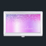 Boîtier Pour Cartes De Visite Parties scintillant violet Glam Nom du monogramme<br><div class="desc">Purple Faux Foil Parties scintillant à étincelle métallique broyée Monogramme de métal Nom Titulaire de la carte de visite. Cela rend le cadeau parfait pour 16 ans,  mariage,  douche nuptiale,  anniversaire,  baby shower ou bachelorette pour quelqu'un qui aime le luxe glam et les styles chic.</div>