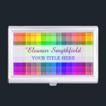 Boîtier Pour Cartes De Visite Personnalisé Rainbow Plaid<br><div class="desc">Ce coque carte de visite plaid arc-en-ciel est lumineux et coloré,  avec un effet de texture légère. C'est un motif à damiers vif et dynamique qui a l'air joli comme un arrière - plan pour votre nom et titre de carrière.</div>