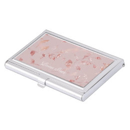Boîtier Pour Cartes De Visite Rose Gold Script Pink