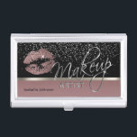 Boîtier Pour Cartes De Visite Rose poussiéreux et Parties scintillant argentée<br><div class="desc">Titulaires de cartes professionnelles. Elégante Dusty Rose et parties scintillant argent lèvres sur un arrière - plan d'or noir et rose. (Pour les produits et designs correspondants, tapez dans Mot-clé : PARTIES SCINTILLANT LIPS ) prêt à vous personnaliser. REMARQUE : SEULEMENT CHANGER LES ZONES MODÈLES NÉCESSAIRES! 😀 Si nécessaire, vous...</div>