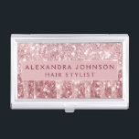 Boîtier Pour Cartes De Visite Rose Rose Or Bourgogne Parties scintillant étincel<br><div class="desc">Blush Pink - Rose Gold et Bourgogne Parties scintillant de séchage Faux et Élégant Détenteur de carte d'affaires Fille. Ce détenteur de carte de visite peut être customisé pour inclure votre prénom et votre nom de famille.</div>