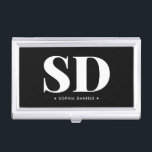 Boîtier Pour Cartes De Visite Simple 2 Monogramme initial noir noir blanc<br><div class="desc">Classic Élégant Minimal Noir Blanc 2 Monogrammes Monogrammes Initiale</div>