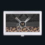 Boîtier Pour Cartes De Visite Styliste de cheveux Empreintes de léopard élégants<br><div class="desc">Monogramme moderne Élégant Empreinte de léopard Hair Styliste Détenteur de carte de visite.</div>