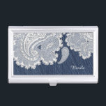 Boîtier Pour Cartes De Visite Titulaire de carte d'affaires Denim Jean & White L<br><div class="desc">Titulaire de carte d'affaires Denim Jean & White Lace. Customisez avec n'importe quel texte ou laissez-le vide.</div>