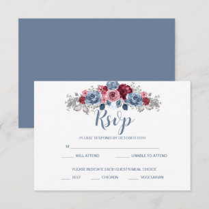 Boîtier RSVP de mariage bleu et bordeaux Dusty