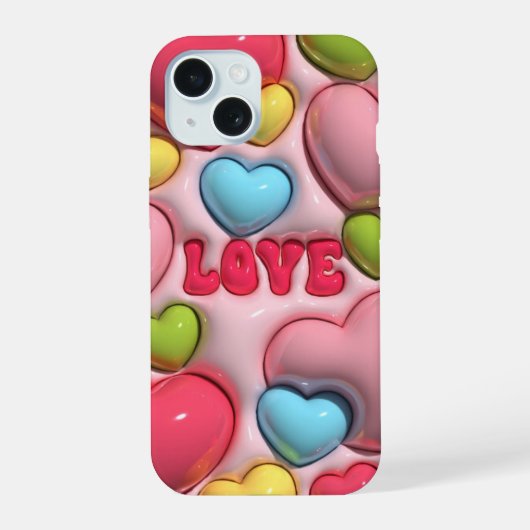 Boîtier téléphonique 3D Puffy Pink Love Heart (Verso)
