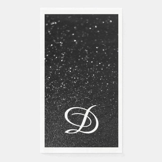 Bokeh Black Glitter Modern Calligraphy Monogram Servet (Voorkant)