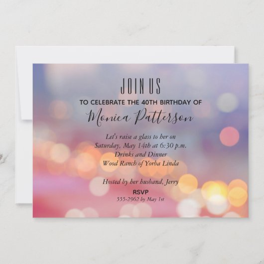 Bokeh coloré Invitations de fête d'anniversaire (Devant)