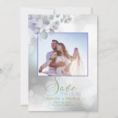 Bokeh en Lila Munt Eucalyptus Save the Date Kaart (Voorkant)