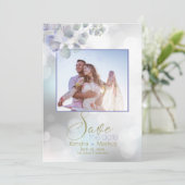 Bokeh en Lila Munt Eucalyptus Save the Date Kaart (Staand voorkant)