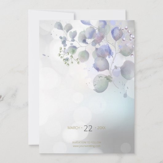 Bokeh en Lila Munt Eucalyptus Save the Date Kaart (Achterkant)