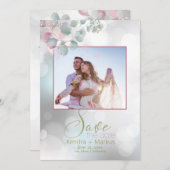Bokeh en Roos Laurel Eucalyptus Save the Date Kaart (Voorkant / Achterkant)