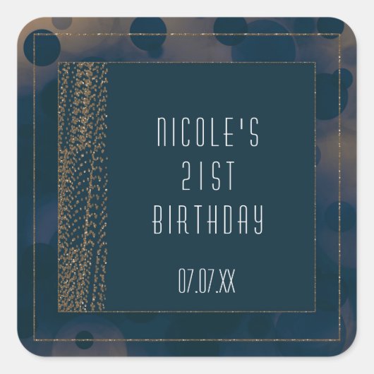 Bokeh Glam Blue & Gold Favor Stickers (Voorkant)