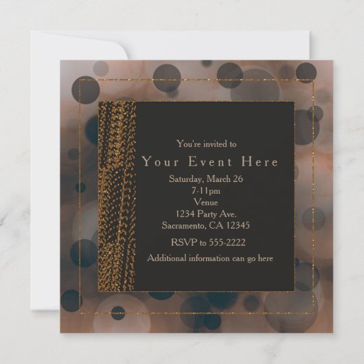 Bokeh Glam Brown Beige & Gold PARTY Invitations (Dos)