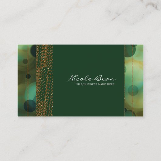 Bokeh Glam Green & Gold Chic Visitekaartjes (Voorkant)