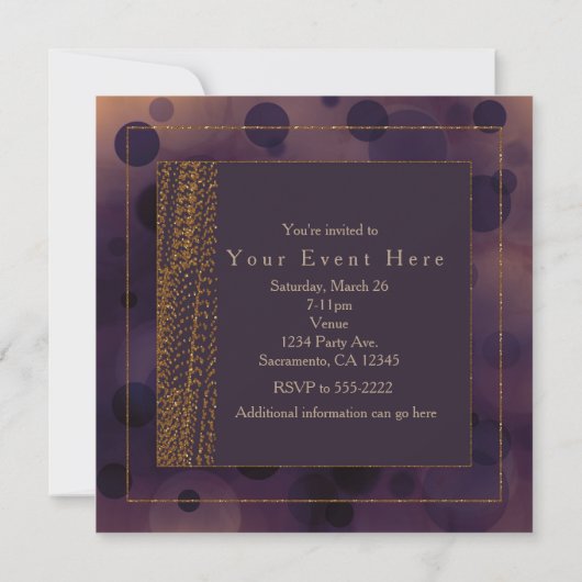 Bokeh Glam Purple & Gold PARTY Invitations (Dos)