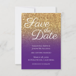 Bokeh Gold Glitter Royal Paars Ombre Save The Date