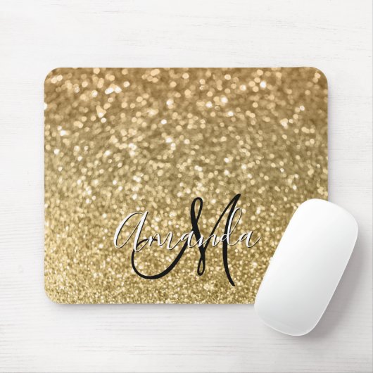 Bokeh Golden Glitter Black en White Monogram Muismat (Met muis)