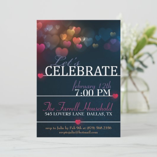 Bokeh Hearts valentijn Love Party Invite Kaart (Staand voorkant)