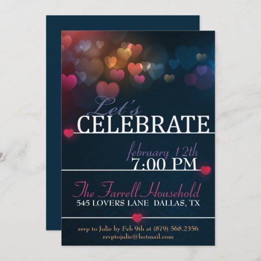 Bokeh Hearts valentijn Love Party Invite Kaart (Voorkant / Achterkant)