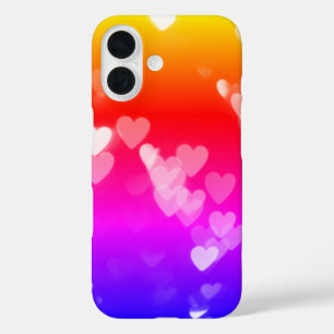 Bokeh Hearts voor Neon Gradient Rainbow iPhone 16 Hoesje
