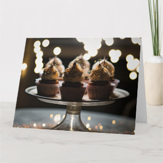 Bokeh-lichten Cupcakes op dienblad Kaart