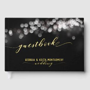 Bokeh Lights Black Gold Script Mariage élégant