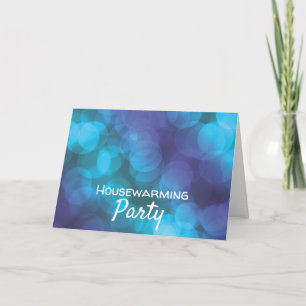 Bokeh Lights, Blue Spot Housewarming Party Invite