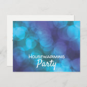 Bokeh Lights, Blue Spot Housewarming Party Invite Uitnodiging Briefkaart (Voorkant / Achterkant)