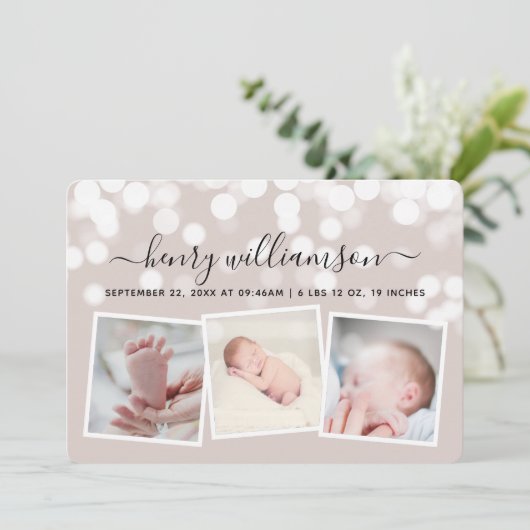 Bokeh Lights moderne 3 Faire-part de naissance pho (Debout devant)